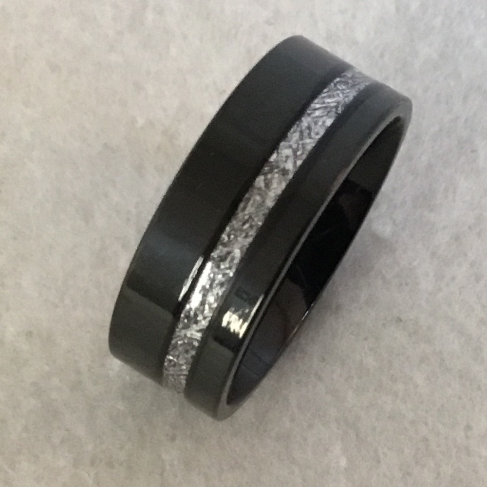 Men’s Stainless Steel Black Ring With Silver Accents